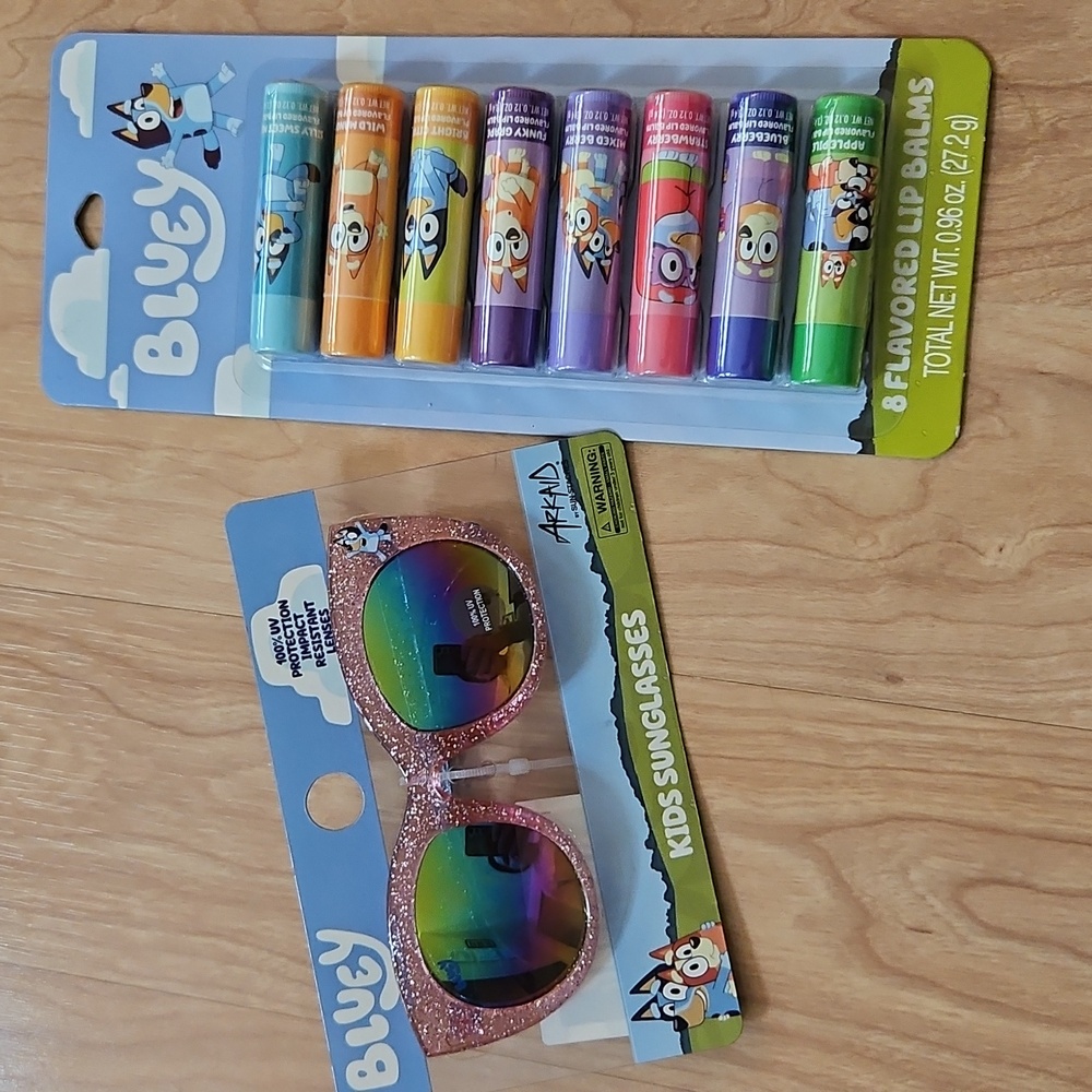NWT Bluey Girls 100% UV Protection Pink Cateye Sunglasses & Lip Balm Bundle
